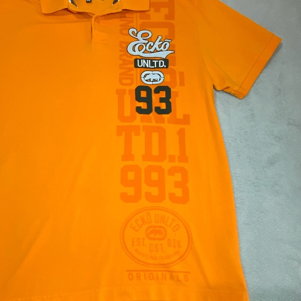 Ecko Unltd Orange Graphic Polo Shirt XXL Cotton